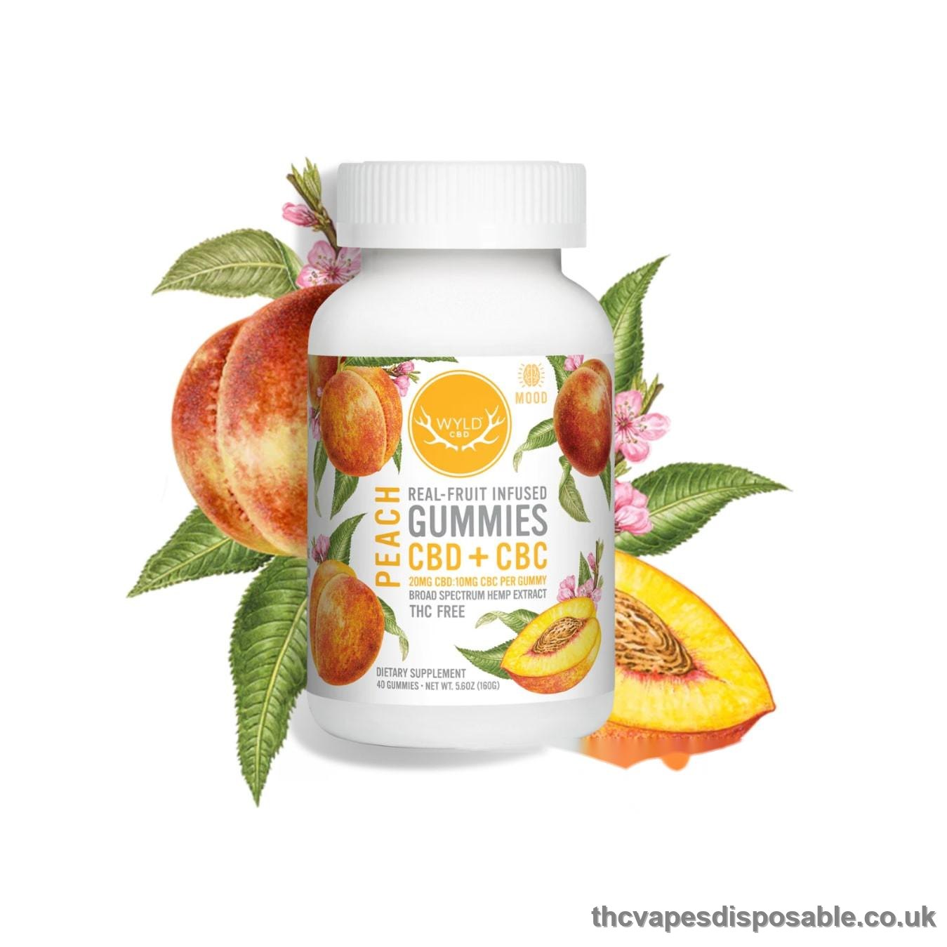 Wyld CBD, Peach Gummies, Broad Spectrum THC-Free, 40ct, 400mg CBC + 800mg CBD UK