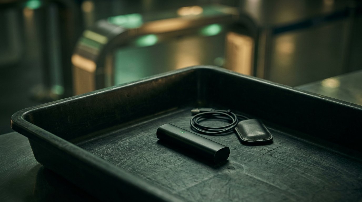 THC vape pen on an airport security tray